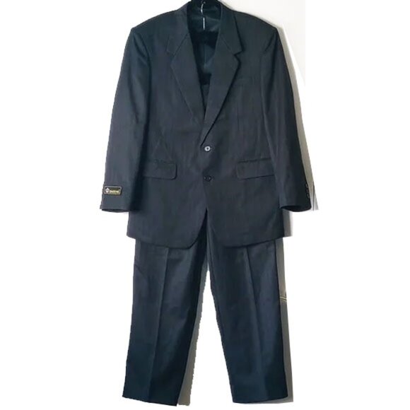 Chasteman Other - NWT Men's Chasteman Suit Blazer Pleated Pants 38R 32x32 Dark Gray Blue Pinstripe